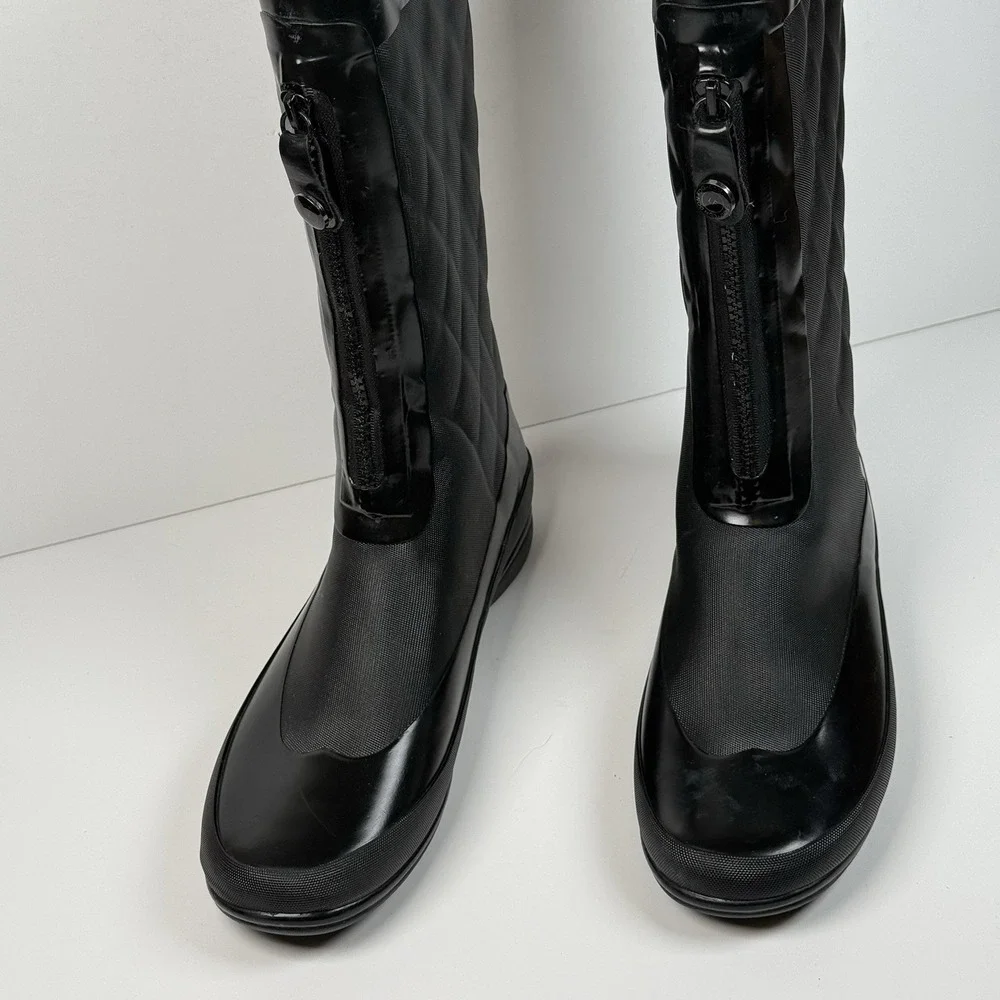 London‎ Fog Women 9M Tribeca Black Tall Rain Boots Quilted Zipper
